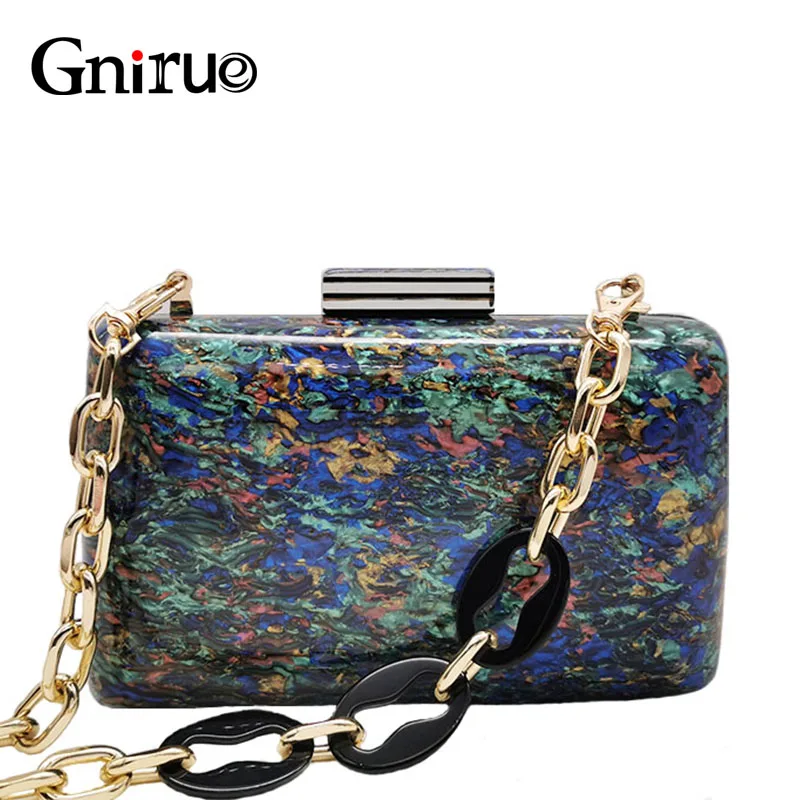 

Colorful Shell Marble Acrylic Clutch Bags Fashion Brand Acrylic Chain Women Messenger Bags Elegant Evening Bags Purses Handbag