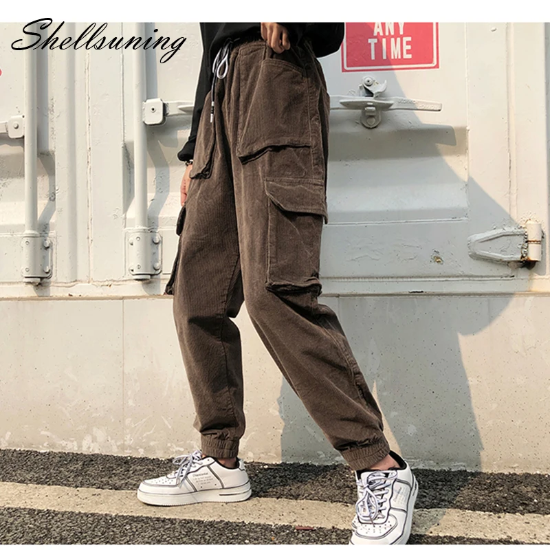 Женские вельветовые брюки-карго Shellsuning свободные теплые брюки Харадзюку на осень