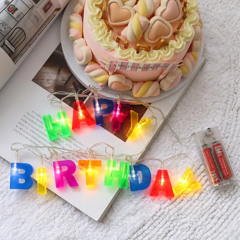 Светодиодный светильник на батарейках с надписью Happy Birthday декор для дня рождения