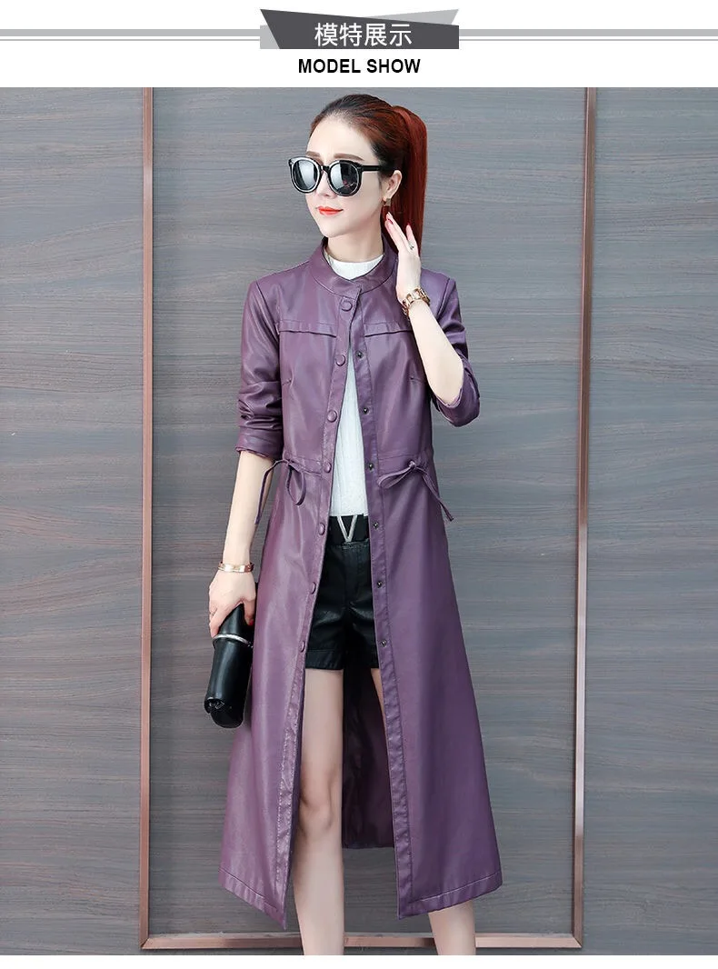 Vangull leather кожаная куртка женская мода тонкий ремень Длинная женская куртка PU мотоциклетная осенне-зимняя верхняя одежда шикарное пальто