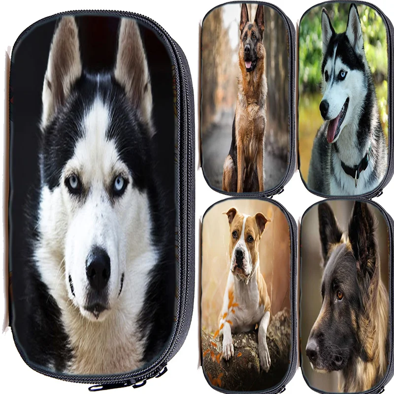 

German Shepherd Pencil Case Boys Boston Terrier Stationery Bag Bulldog School Box Kawaii Husky dog Pen Bag Girls Cosmetic Case