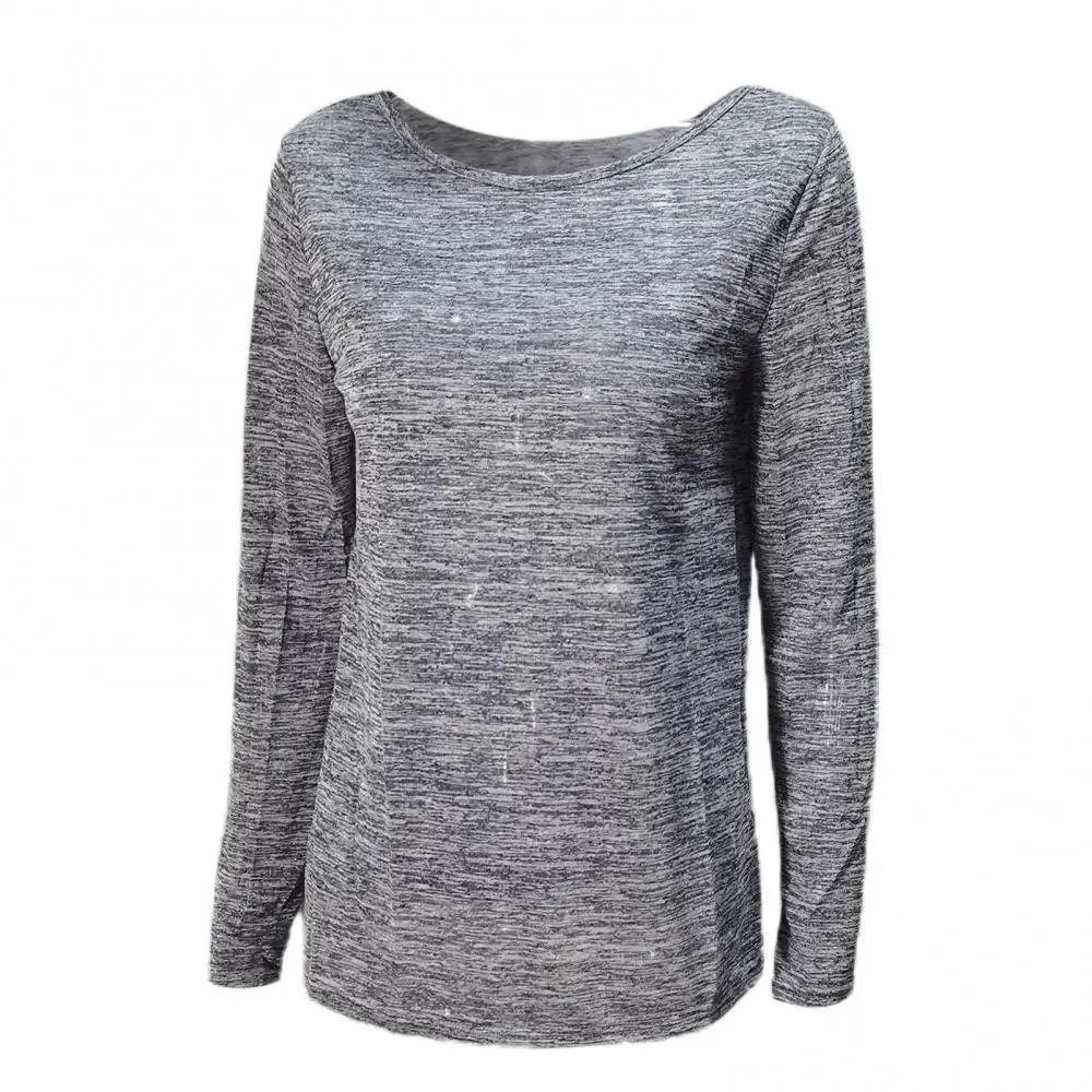 

Female Solid Color Casual Round Neck Long Sleeve Knitted T-Shirt Bottoming Top Long Tunic For Women Black Light Blue Blouse Tops
