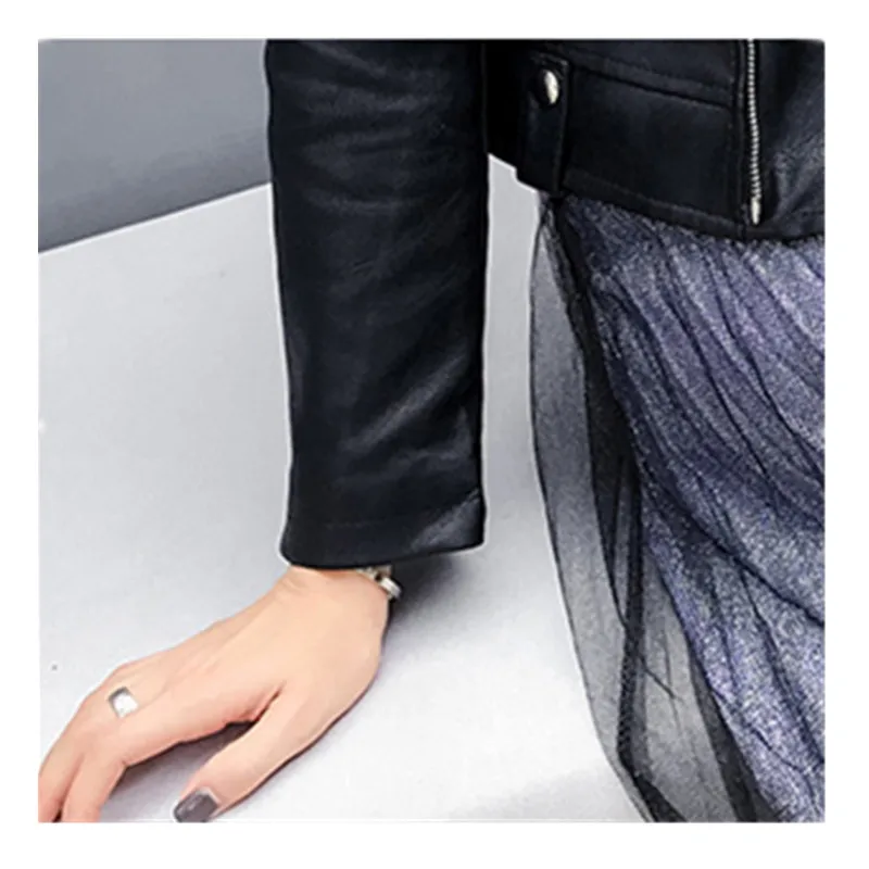 2021 Womens Spring Autumn PU Leather Jacket Short Korean Style Thin Locomotive Coat High Street Hipster Dating Sweet Cool Top