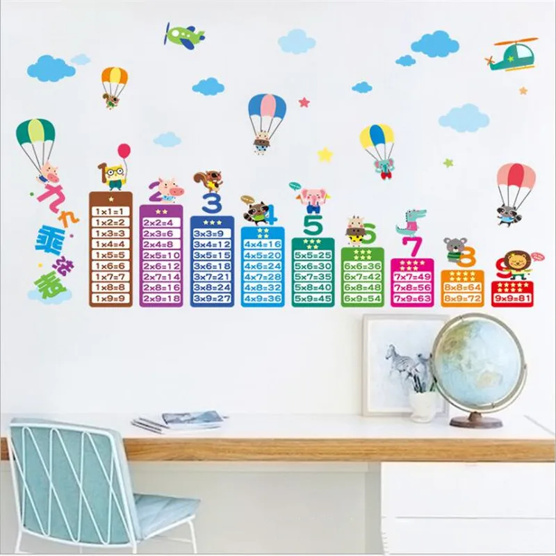 1 шт 50*70 см наклейки на стену для детской комнаты девять-девять Таблица