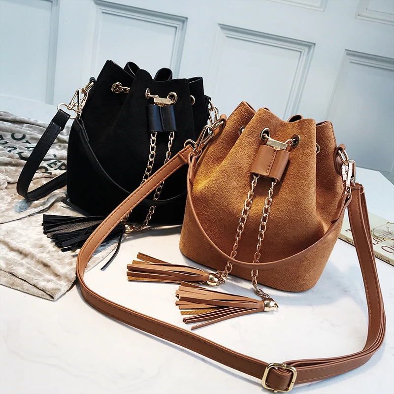 Модные 2 комплекта мини сумки через плечо милые замшевые ведро Органайзер с