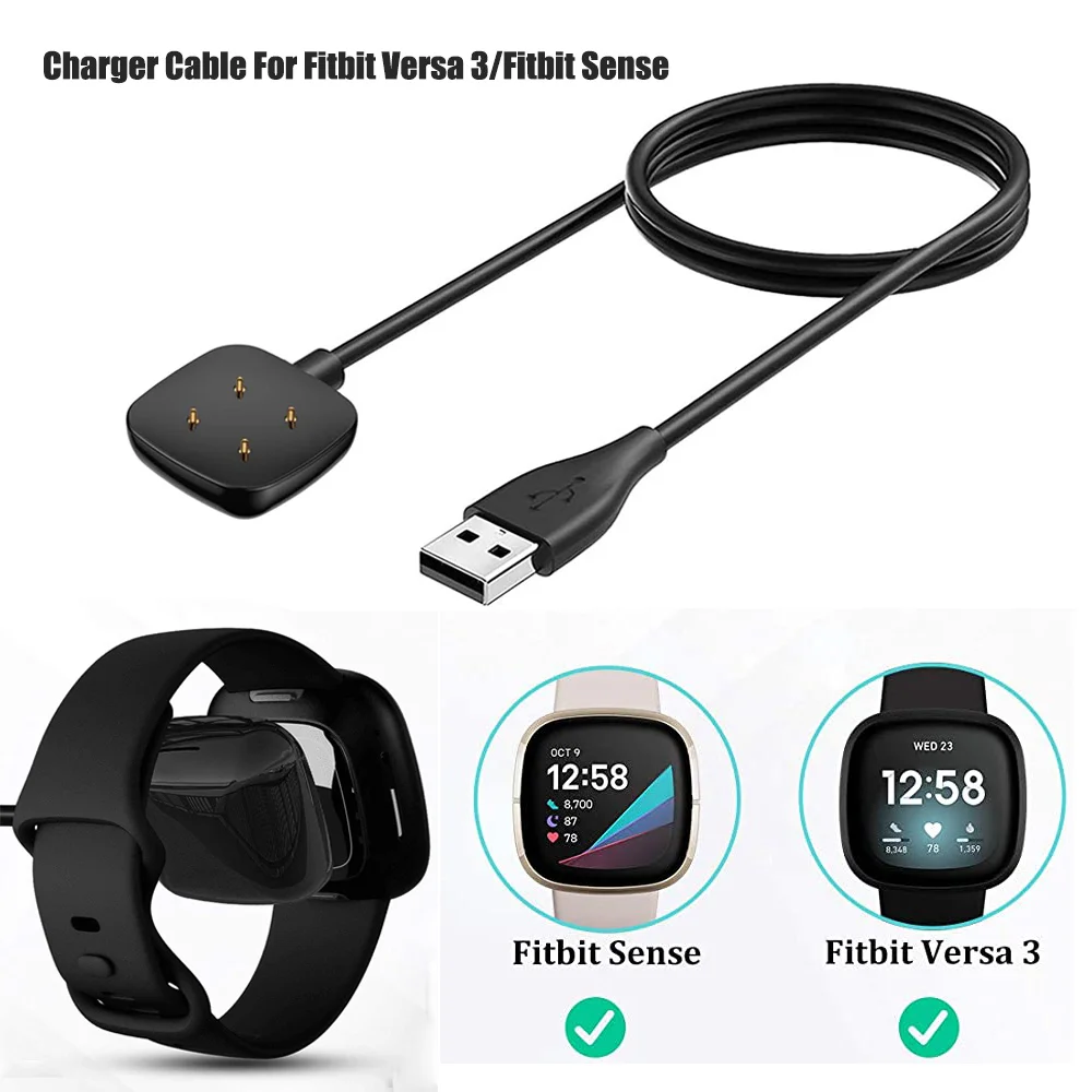 Baaletc1m Charger Cable For Fitbit Sense Replacement USB Charging Cable Cord Clip Dock Accessories For Fitbit Versa 3 Smartwatch