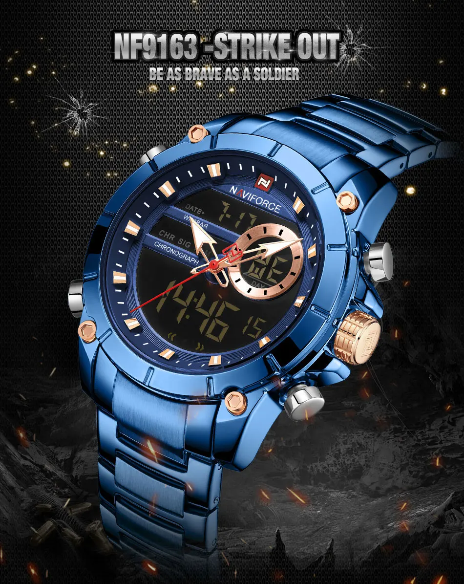 NAVIFORCE мужские часы цифровые спортивные часы Relogio Masculino кварцевые часы ремешок из нержавеющей стали многофункциональные наручные часы для мужчин