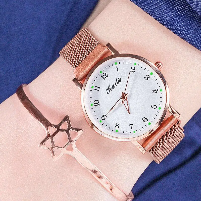 Женские Модные Простые часы Reloj наручные с золотым магнитным ремешком светящиеся