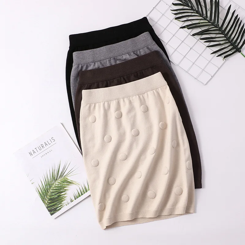 

YUSHU Women's Office Pencil Skirt 2019 New Polka Dot High Waist Slim Wool Skirts Autumn Casual Package Hip Skirt Female Faldas