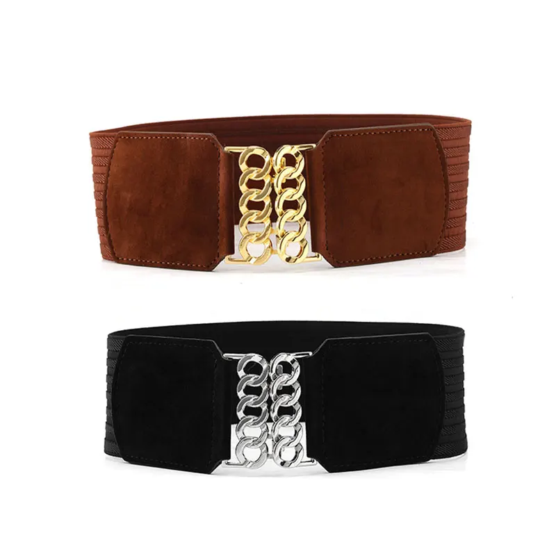 

Elastic Wide Belt For Women Female Cummerbunds Girdle Stretch Corset Waist Metal Buckle Fashion Waistband Dress Belt Accessories
