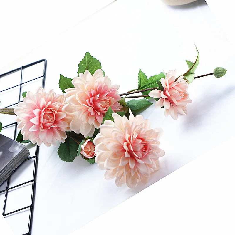 Роскошный длинный стебель Dahlia Guanyin Искусственные цветы из шелка DIY Свадебные украшения на день рождения Домашний декор для стола Флорес