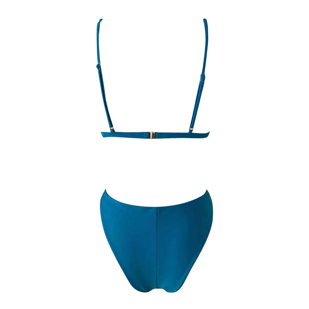 

Sexy Women Bikini Set Bandeau Padded Push Up New Bikinis Solid Mid Waist Swimsuit Beachwear Swimwear Biquini Bathing Suit D31