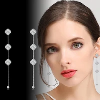 korean lady personality zircon earrings long tassel four leaf clovers earrings pure silver pins studs earrings trendy 2021