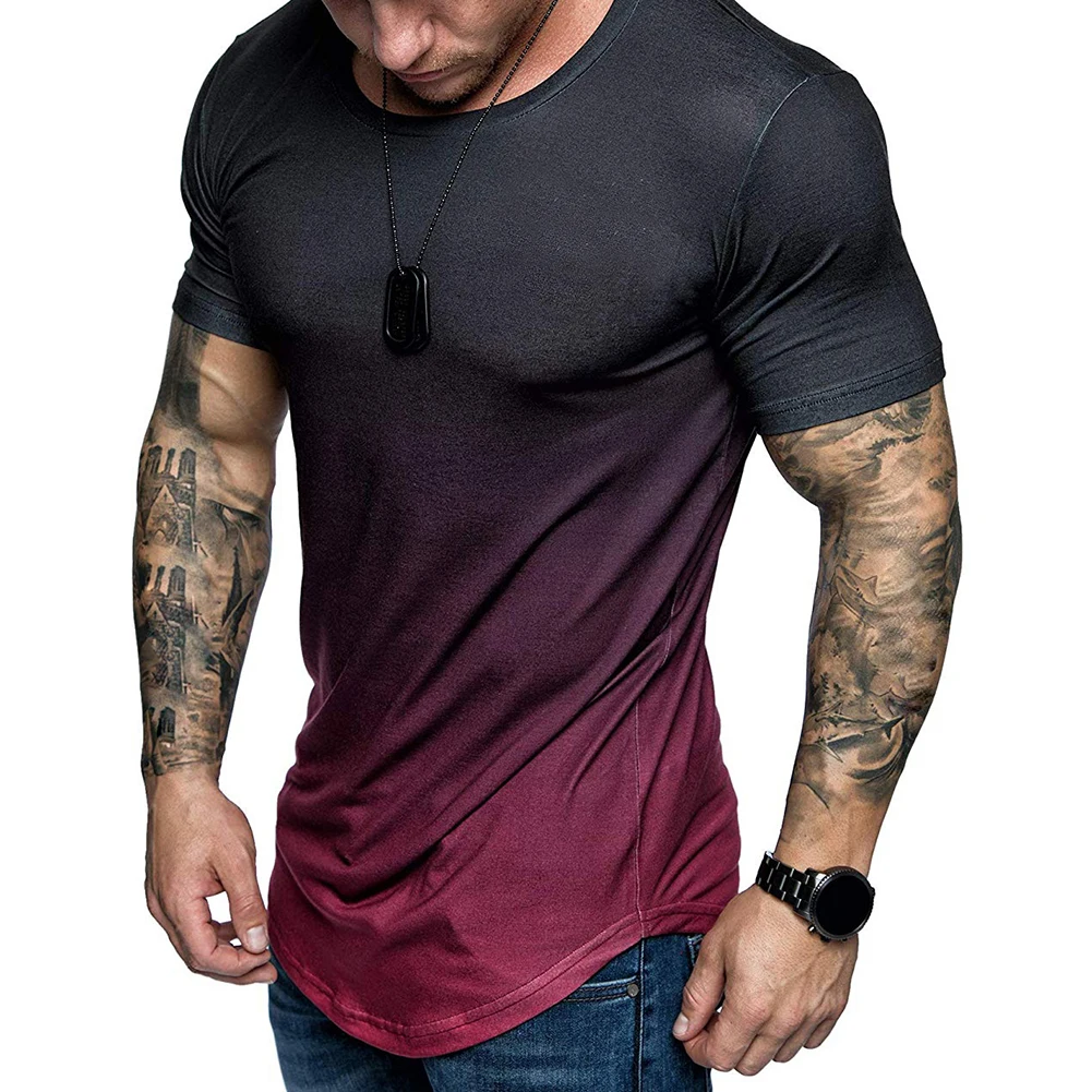 

Summer Fashion Men Gradient Color Short Sleeve Round Neck T-Shirt Slims Fit Top Gradient Color T-shirt Unique Stylish