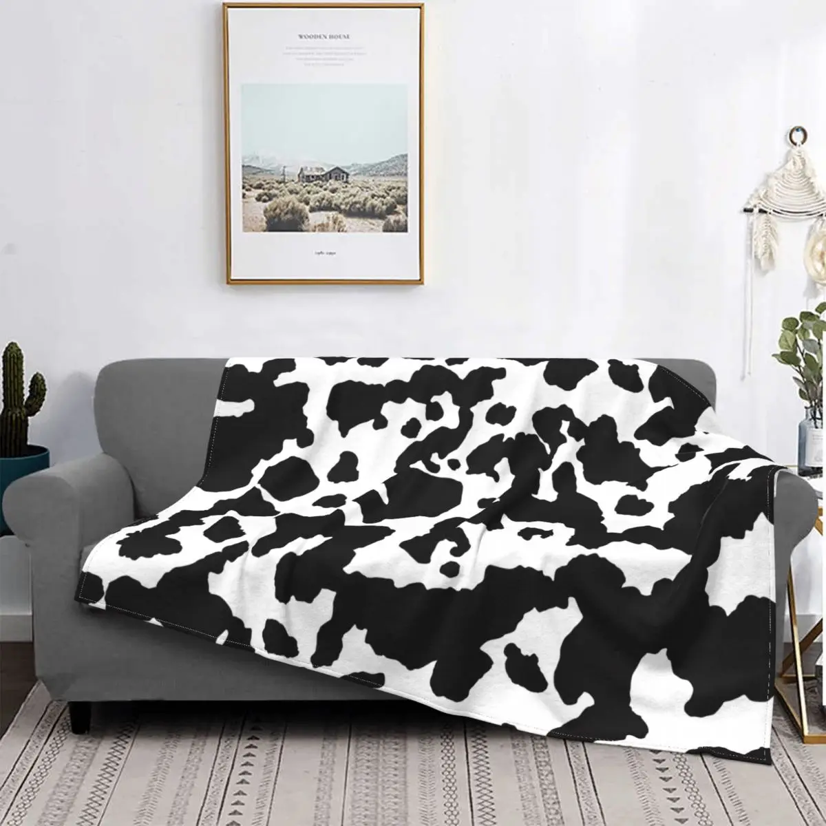 

Cowhide Spots Animal Print Knitted Blankets Coral Fleece Plush Spotted Dog Lover Thin Throw Blankets for Airplane Travel Bed Rug