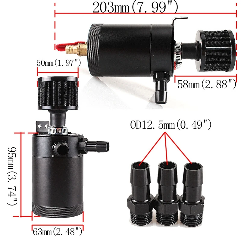 Oil Catch Can 2-Port Tank Reservoir with Drain Valve Breather Baffled Universal | Автомобили и мотоциклы