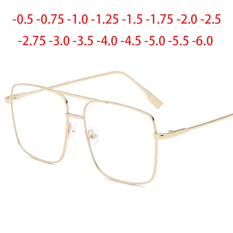 

Очки с большой металлической оправой для женщин, оптические линзы для близорукости, квадратные фотообои для мужчин и женщин 0-0,5-0, 75-4,0