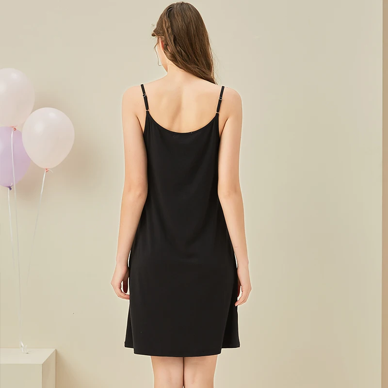 

Ladies sexy nightdress with suspenders, summer casual cotton v-neck v-neck black bamboo fiber midi skirt