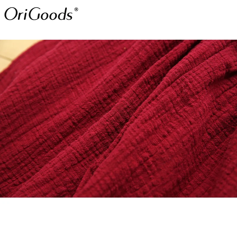 

OriGoods Women Harem Pants Elastic waist Cotton Linen Pants Loose Casual Original Harem Trouser Women Solid Red White Pants C075