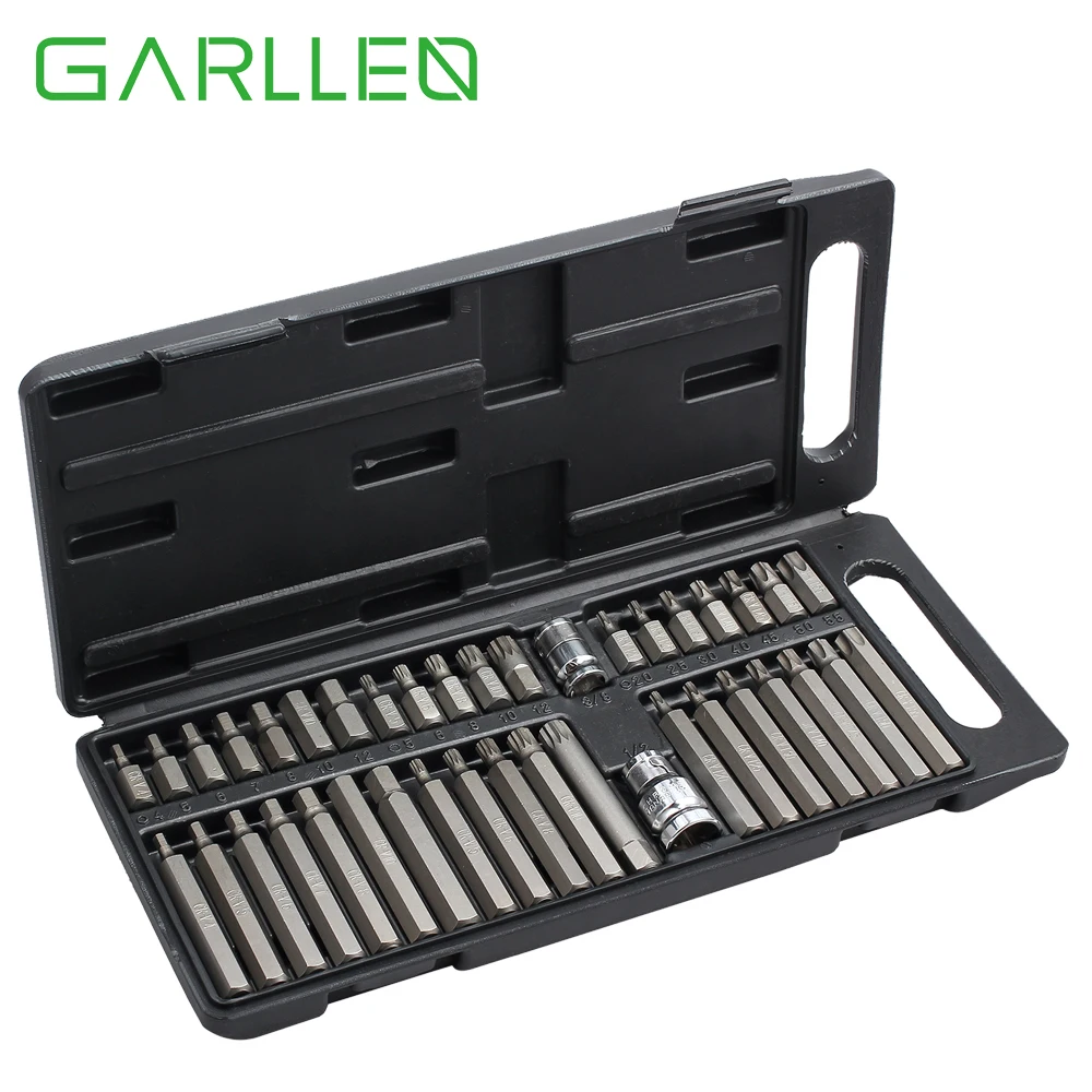 Набор Т-образных шестигранных насадок GARLLEN, 40 шт., набор многозубчатых насадок для шестигранных насадок 10 мм 3/8 дюйма + 1/2 дюйма, набор инструментов