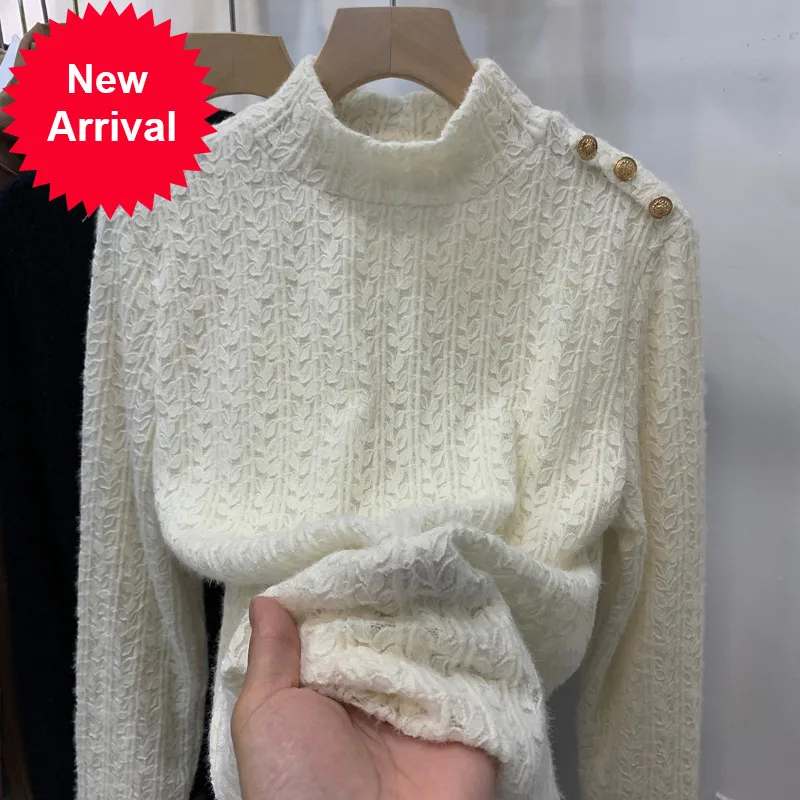 

Fleece Lined Thick Button Lace Shirt for Women 2021 Autumn and Winter New Inner Wear Bottoming Tops Casual All-Match