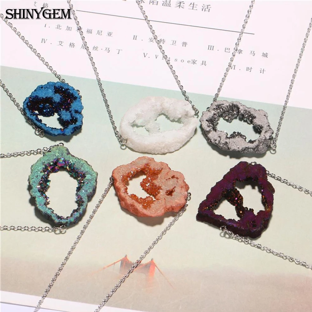 ShinyGem 30 45 мм очаровательное Необычное Ожерелье с натуральным кристаллом Druzy полое