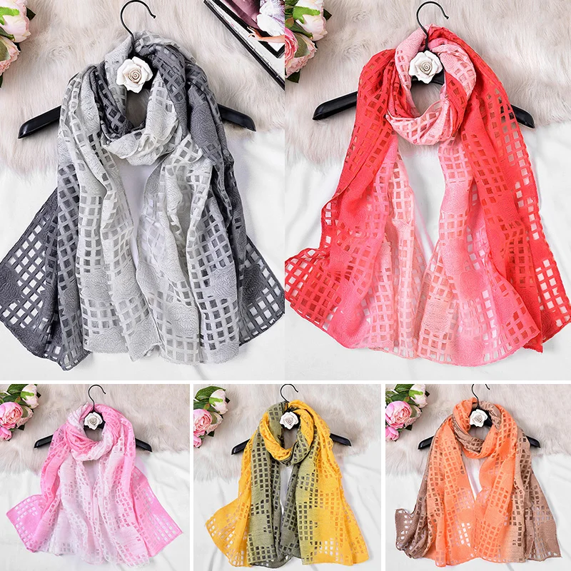 Модный однотонный Шелковый летний шарф платок с градиентом покраска