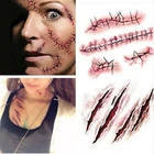 Тату-наклейки для макияжа тела, Хэллоуин, реалистичные сшитые травмы, раны, нетоксичные стойкие временные тату-наклейки