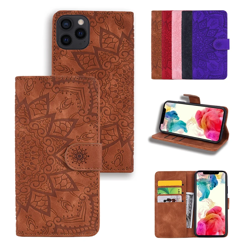 

Fashion Ultra Thin Wallet Phone Leather Case For iPhone 13 Mini Pro Max Magnetic Calf Emboss Card Slot Bracket Shockproof Cases