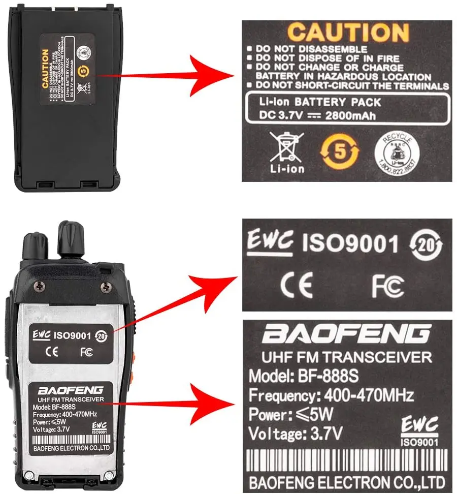 

2PCS Original BF-888S Walkie Talkie 5W BF 888S 6KM UHF 400-470MHZ Transmitter FM Transceiver BF888S with Earphone