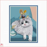joy sunday animal patterns counted 11ct 14ct diy cross stitch sets the girl and the cat cross stitch kits embroidery needlework