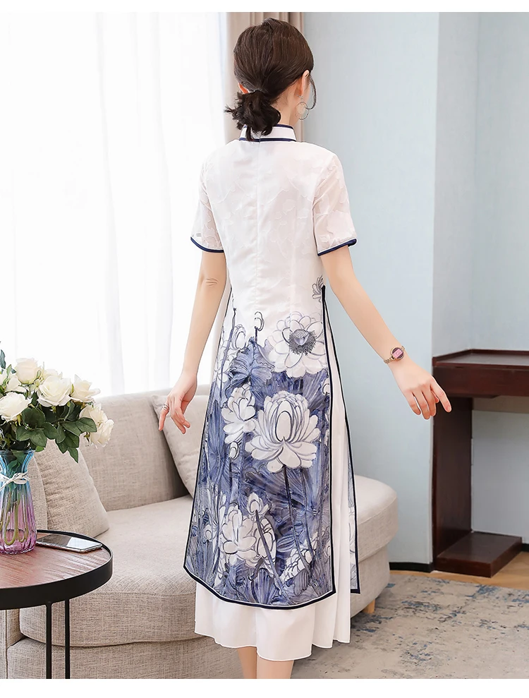 Современное платье qipao с цветочным принтом в вьетнамском стиле длинное Ао Дай |