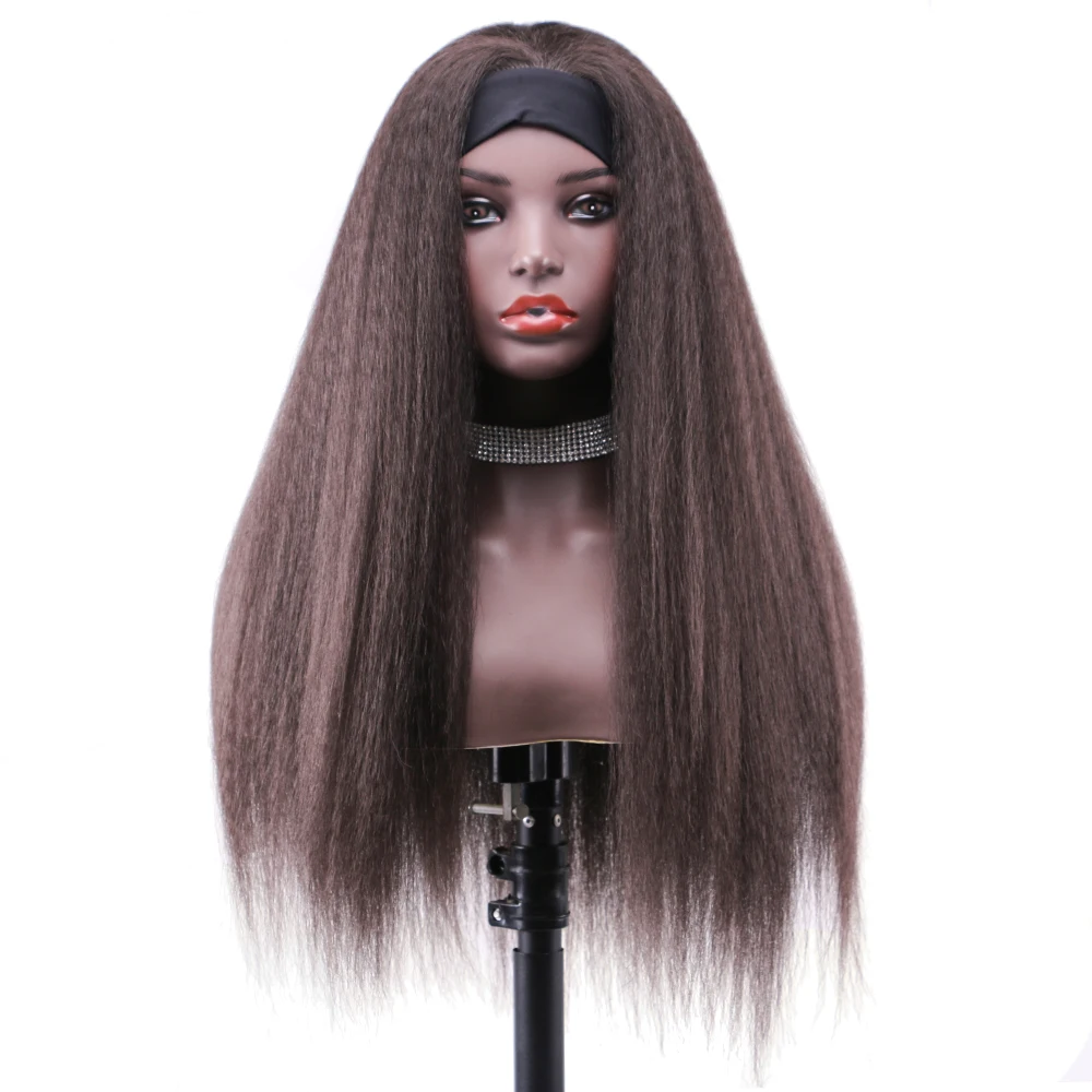 Yaki Straight Headband Wigs Kinky Synthetic Hair Natural Color Whosale for Black Women Machine Made 20 Inch | Шиньоны и парики