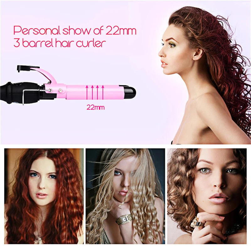 Плойка для завивки волос с ЖК дисплеем 3 размера 22 25 32 мм керамическая тройная