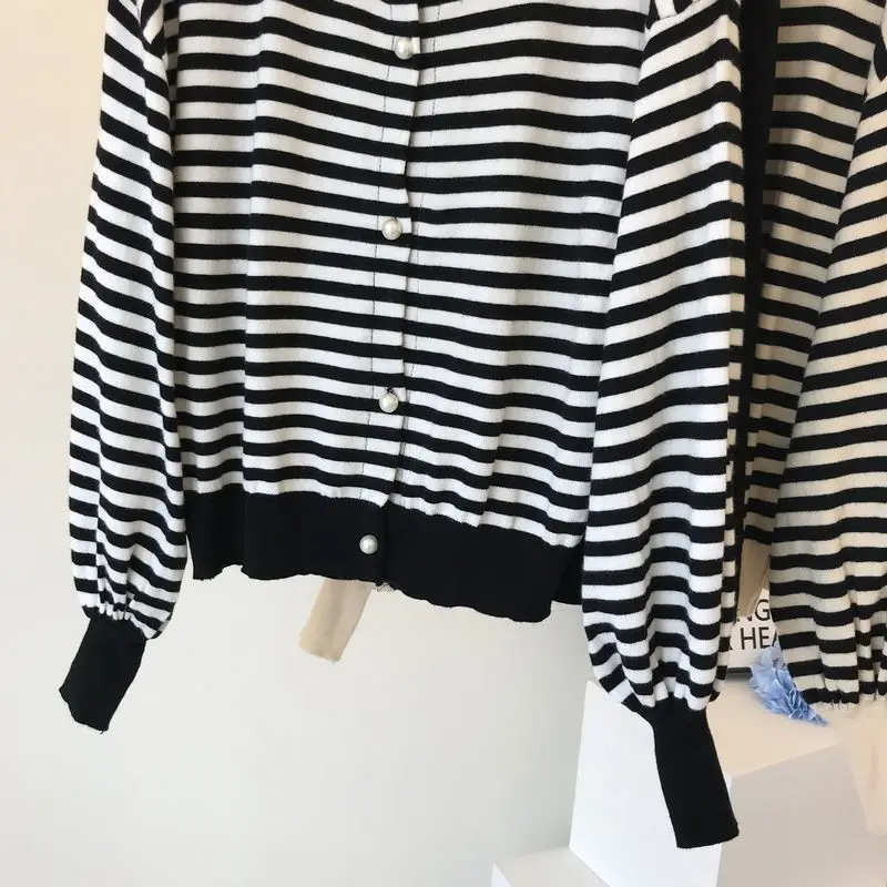 Neploe, маленький аромат, Chandal Mujer, винтажный, для взрослых, полосатый, вязаный, Женский комплект, Осень-зима, короткий кардиган+ широкие штаны, 46470