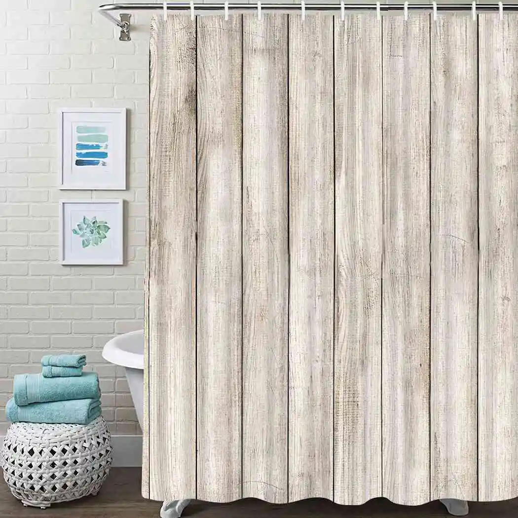 Душевая занавеска с деревянными досками водонепроницаемая тканевая для душа