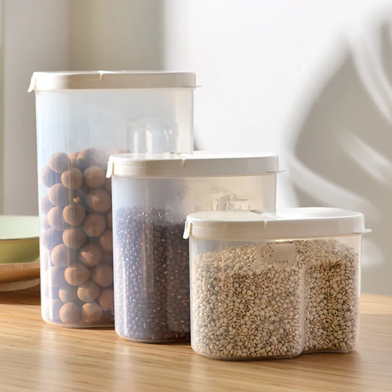 

Transparent Plastic Food Container Kitchen Storage Jars Cereals Organizer Box Spices Tank Rice Dispenser Hermetic Pots with Lid