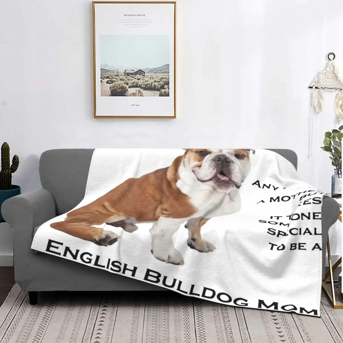 English Bulldog Mom Dog Blankets Fleece Printed Puppy Portable Warm Throw Blankets for Home Office Bedspread