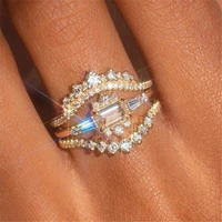 3 pcsset trendy shine cubic zircon wedding ring set for women party engagement jewelry copper hand accessories size 6 10