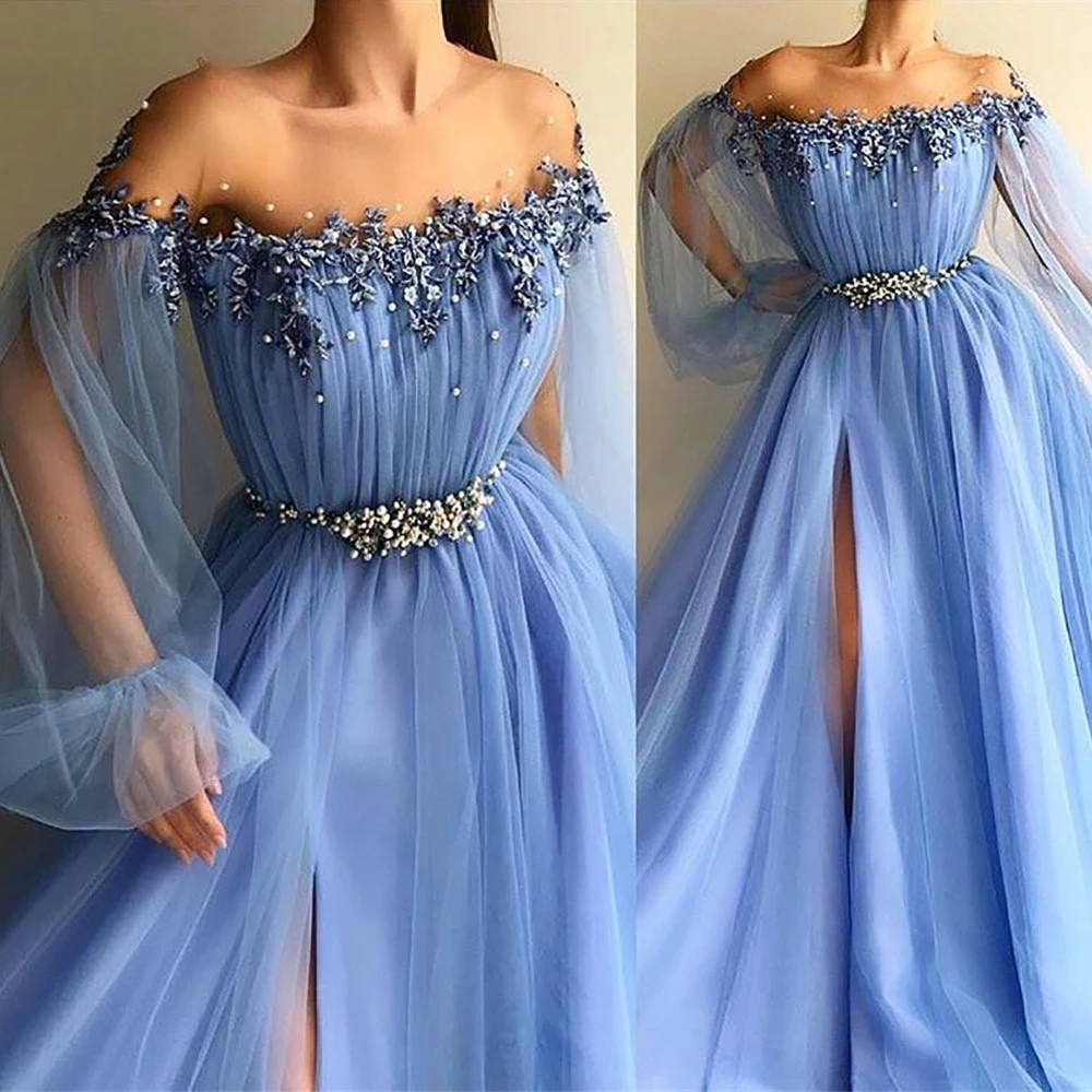 

Plus Size Tulle A Line Woman Lady Prom Party Gown Birthday Christmas Girl Evening Dresses Illusion Formal Beaded Applique Custom