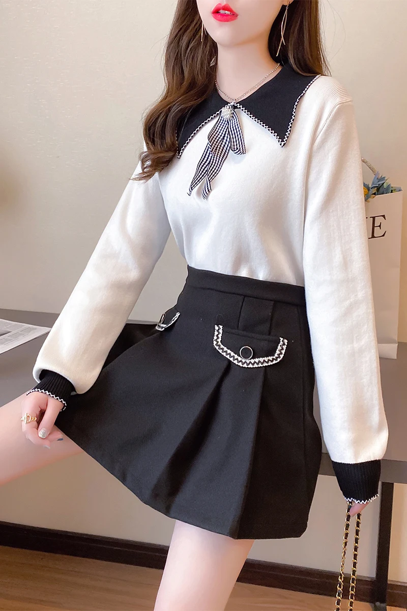 

institute wind little reduction of age baby brought sweater pleated skirts two-piece outfit