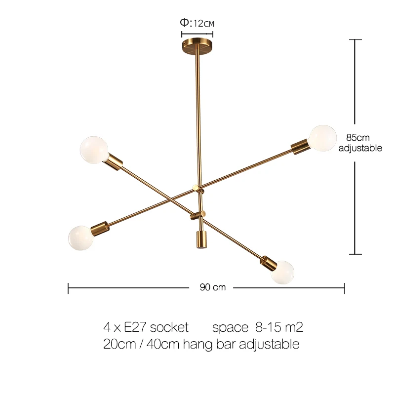 4 lights golden DAR скандинавские вращающиеся люстры DIY подвесной светильник 220 в 110 В современная светодиодная люстра светильник ing для гостиной ресторанов - Цвет абажура: 4 lights golden