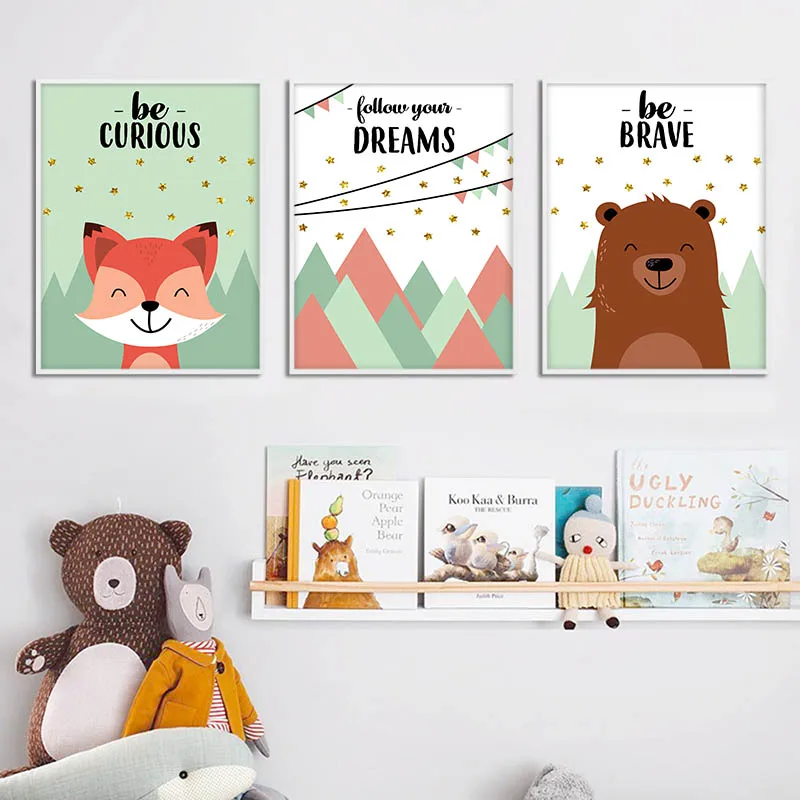 

Children Poster Woodland Animal Wall Art Canvas Nursery Quotes Print Decorative Picture Painting Nordic Kid Bedroom Decoration