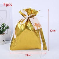 5pcs christmas aluminum foil reusable drawstring wrap present gift party bags made of high quality materials durable