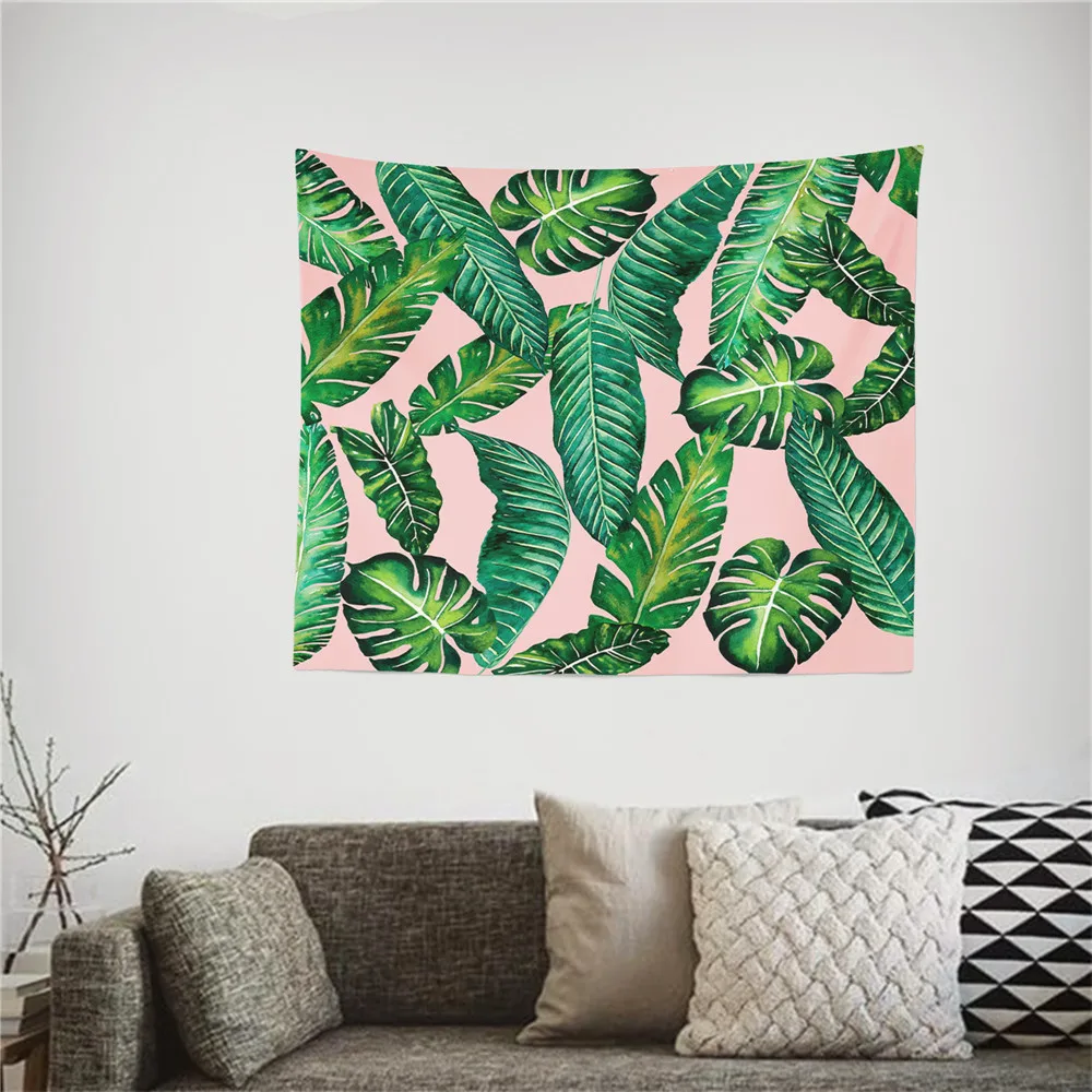 

Pink Wall Hanging Tapestry Printed Leaves Boho Decor Psychedelic Wall Cloth Tapestries Hippie Polyester Tapestry Wall Hanging
