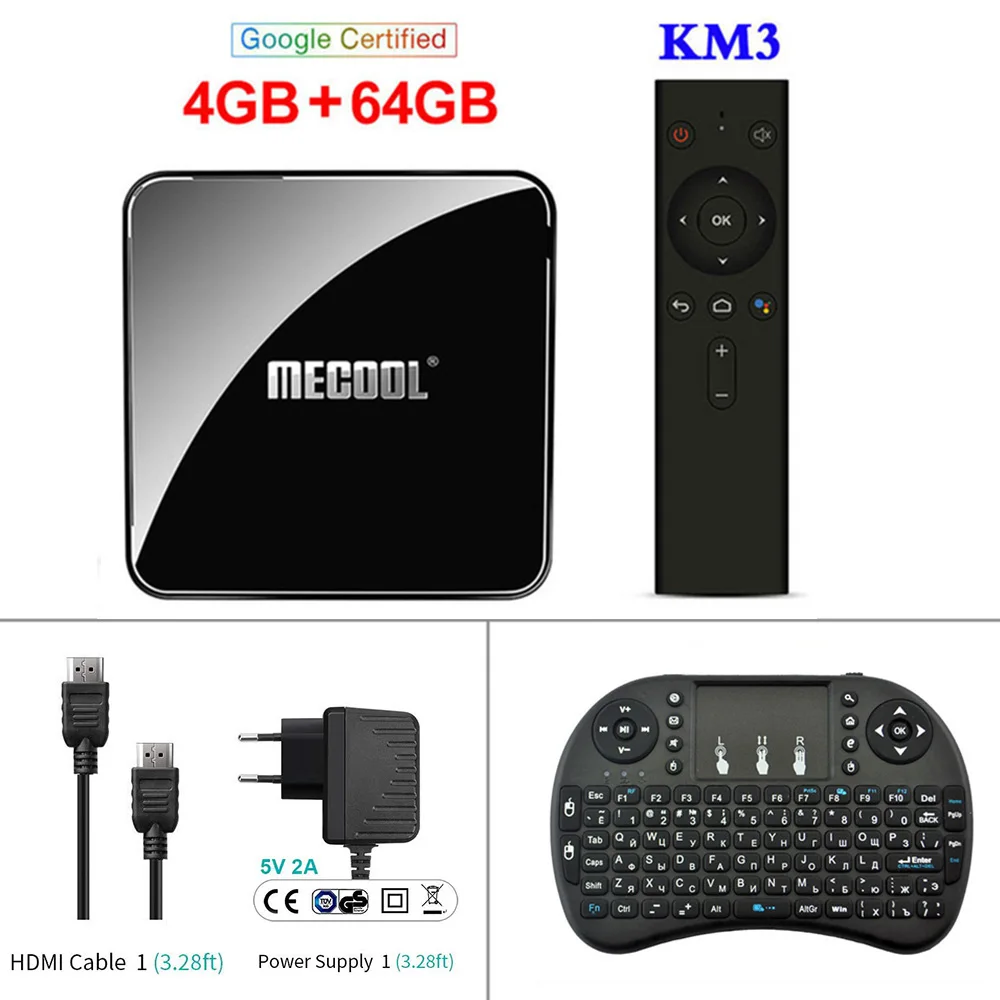 MECOOL KM3 Android 9,0 ТВ приставка 4 Гб 64 Гб ТВ приставка Встроенный 2,4G 5G WiFi Bluetooth 4,0 с подсветкой клавиатуры Smart Android ТВ-плеер