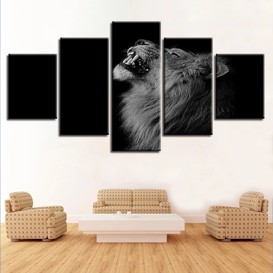 

5 Pieces Modular Canvas HD Prints Posters Home Decor Wall Art Pictures Smiling Lion Art Paintings No Frame