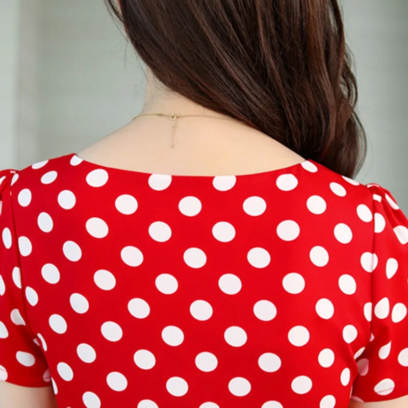 Женское богемное платье с коротким рукавом белое милое красное в горошек |