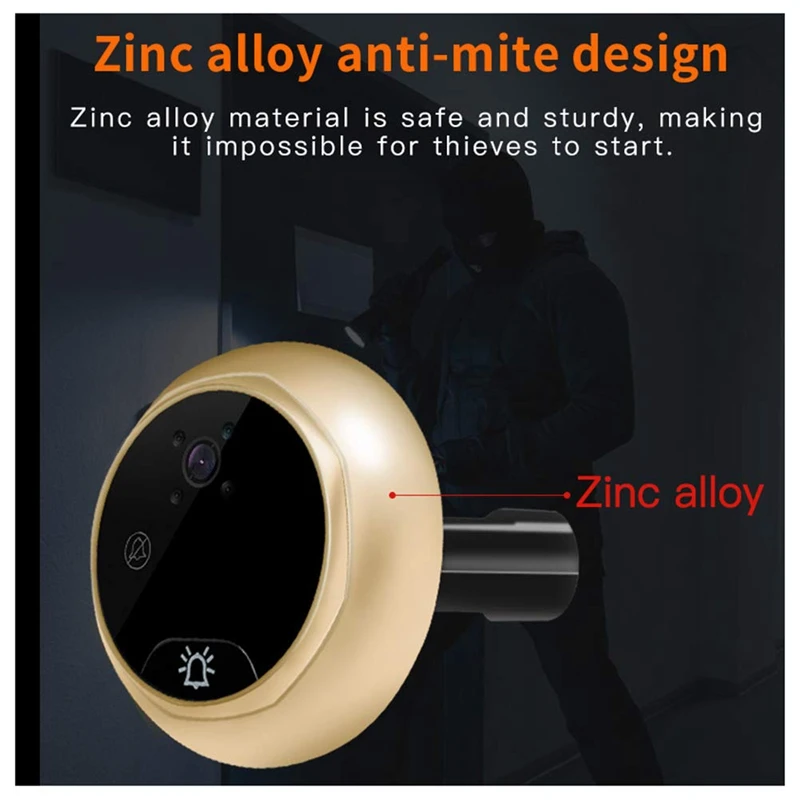 

Danmini Video Doorbell Peephole With Camera, 4.3 Inch Hd Digital Display, Zinc Alloy Material Cat Eyes Door Viewer, 300, 000 P