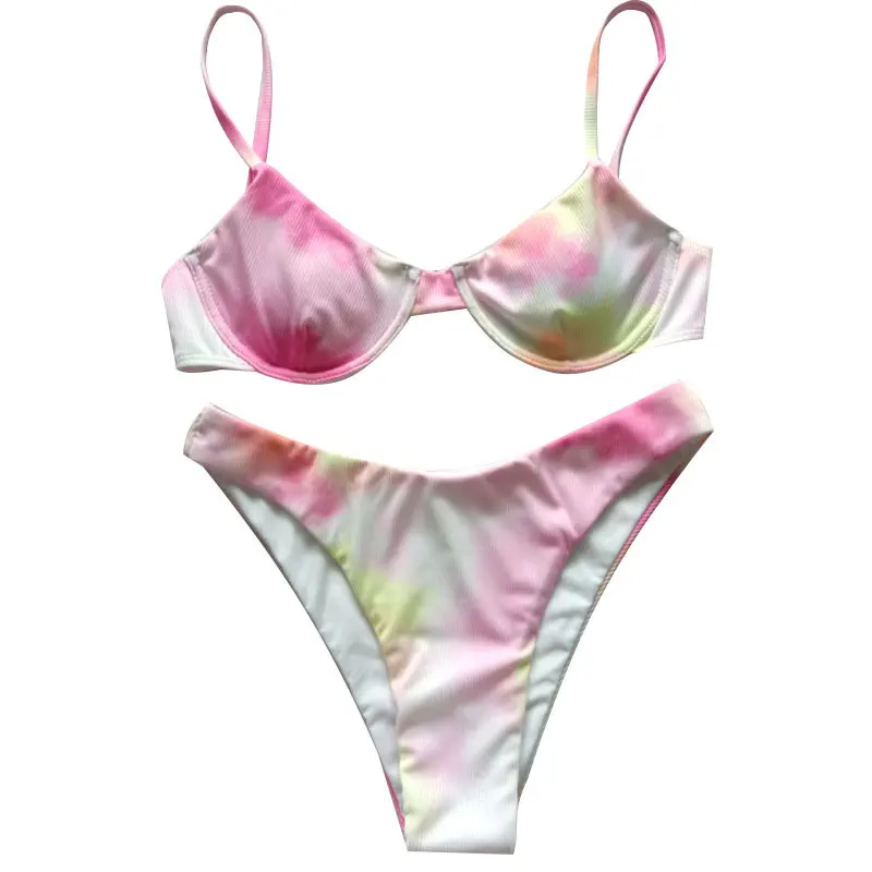 

Color Sexy Bikini New Tie-Dyed Split Swimsuit Women's Steel Bracket Chest-Flattering Swimsuit
